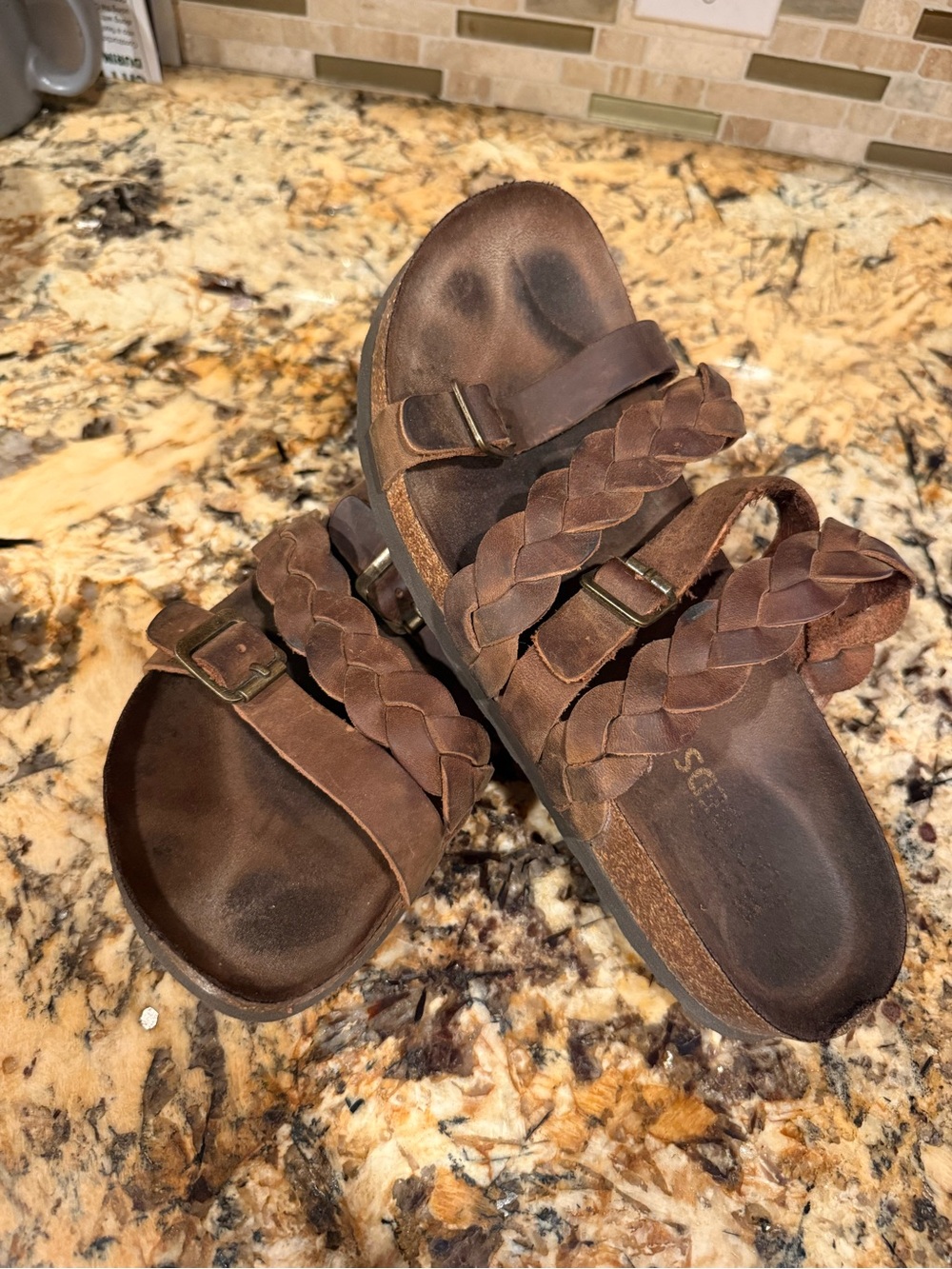 White Mountain Brown Braided Leather Slide Sandals